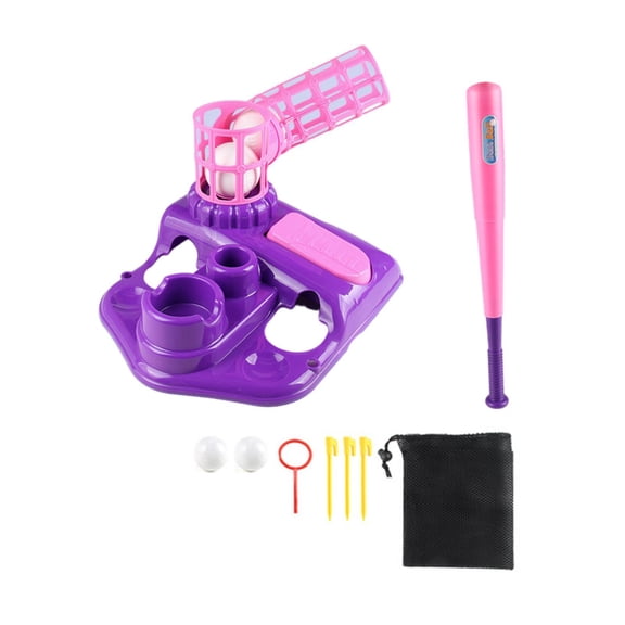 LeeQinersw Adjustable Batting Tee Kids Teeball Toy Set with Baseball, Pitching Machine with Violet