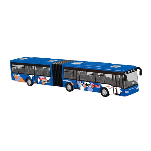 LeeQinersw Alloy Pull Back Bus Two Section Articulated Bus Toy Ornaments Simulation Diecast blue