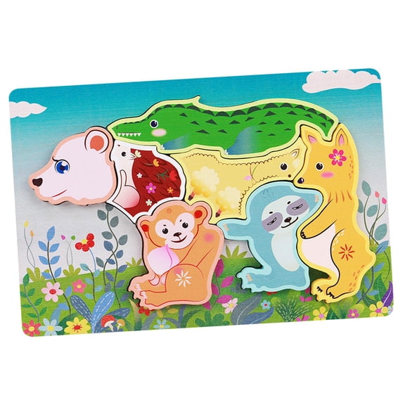 LeeQinersw Animal Puzzle Montessori Toys 3D Board Sensory Development with Animals Patterns Bear