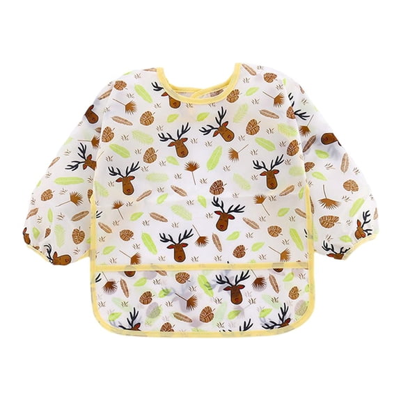LeeQinersw Baby Feeding Bib Waterproof Long Sleeve Wipe Clean Lunch Apron Feeding Smock for Yellow Elk