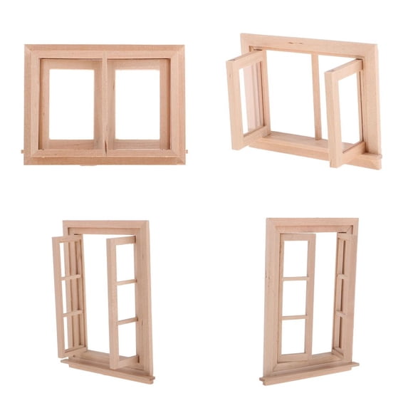LeeQinersw Birch Wood Shutter Window Furniture Model 1:12 Doll House Accessory Playset