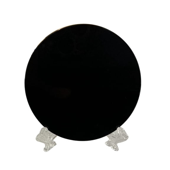 LeeQinersw Black Obsidian Circular Disc Mirror, Black, Black Round Mirror with Round Stand, 6cm