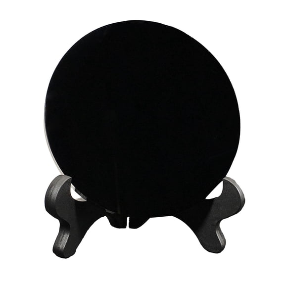 LeeQinersw Black Obsidian Circular Disc Mirror, Black, Black Round Mirror with Round Stand, 8cm