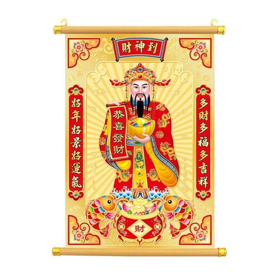 LeeQinersw Chinese God of Wealth Scroll Hanging New Year Decoration Traditional Decorative