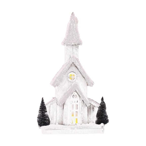 LeeQinersw Christmas Church House Decor Rustic Snow Scene Wood Tabletop Light up Decoration 19cmx10cmx40cm