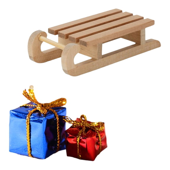 LeeQinersw Christmas Wrapped Present Boxes Mini Dollhouse Decor with Mini Sledge 1/12