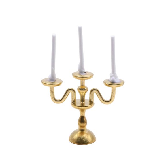 LeeQinersw Compact Miniature Candelabra Decorative Three Arm Candle Holder Shiny Finish Dollhouse Accessory for Diorama Photo Props