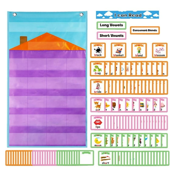 LeeQinersw Creative Pocket Chart Consonant Blends Learn Grammar Teaching Aid Purple Hanging