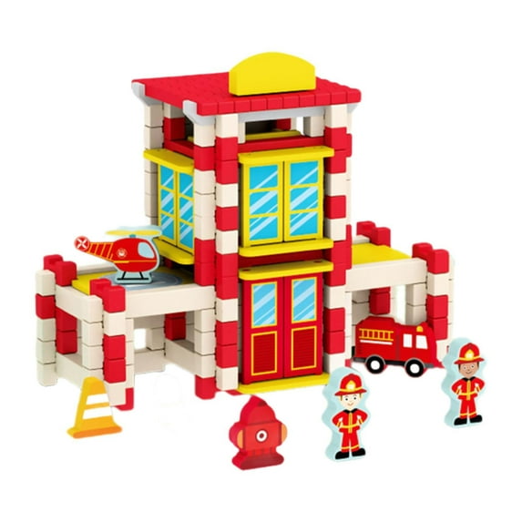 LeeQinersw DIY Building Blocks House Wooden Toys Construction Building Kit for Children Fire Station