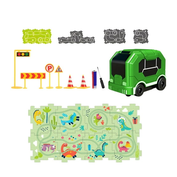 LeeQinersw DIY Electric Trolley Assembly, Puzzle Rail Car with Vehicles, Early Development, 8pcs dinosaur theme