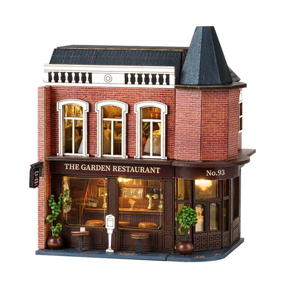 LeeQinersw DIY Miniature House Kits DIY Crafts with LED with Furniture 1:24 Scale 3D Puzzle Restaurant