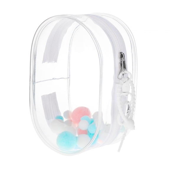 LeeQinersw Display Case for Figures Waterproof Zipper Closure with Keychian Plush Ball Mini Large White