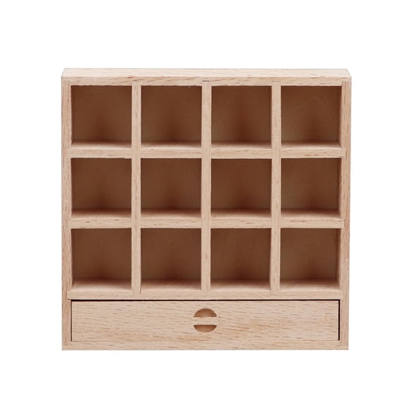 LeeQinersw Doll House Display Shelf with Drawer Wooden Mini 12 Compartment Locker Model for