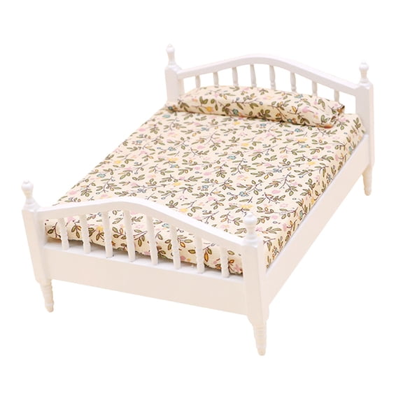 LeeQinersw Dollhouse Miniatures Bed White and Green