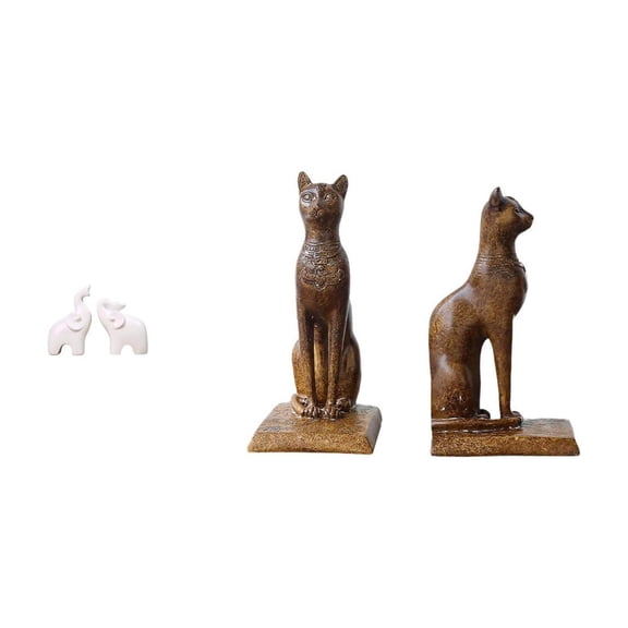 LeeQinersw Elegant Elephant and Egyptian Cat Sculptures Unique Tabletop Animal Statues Figurines Decorative Bookends Home Office Bedroom Ornament