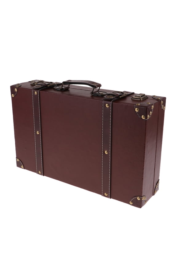 Fashion Retro Leather Wooden Luggage Suitcase Clothes Storage Suit Box Home Art Brown