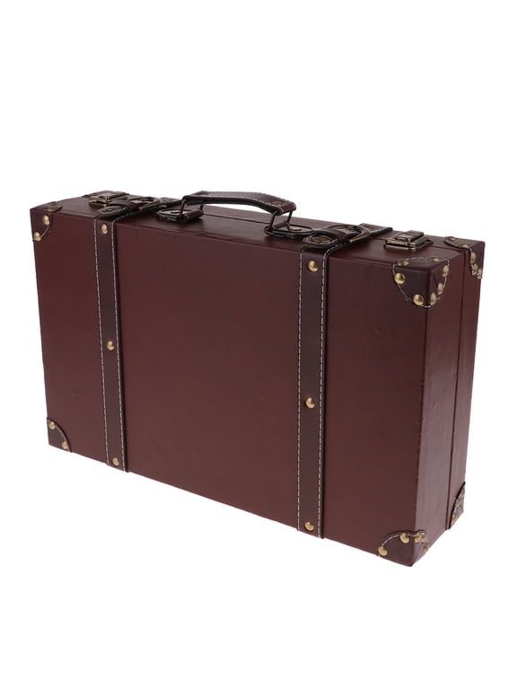 Fashion Retro Leather Wooden Luggage Suitcase Clothes Storage Suit Box Home Art Brown