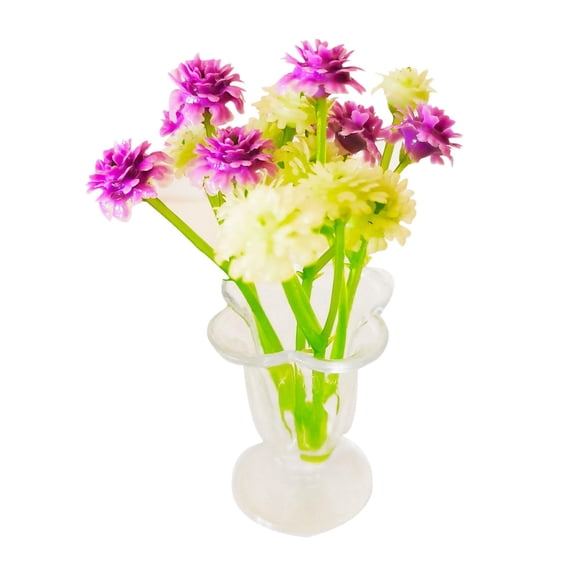 LeeQinersw Flowers with Vase 1/12 Model Simulation Scene Artificial Bonsai Miniature Flower Violet