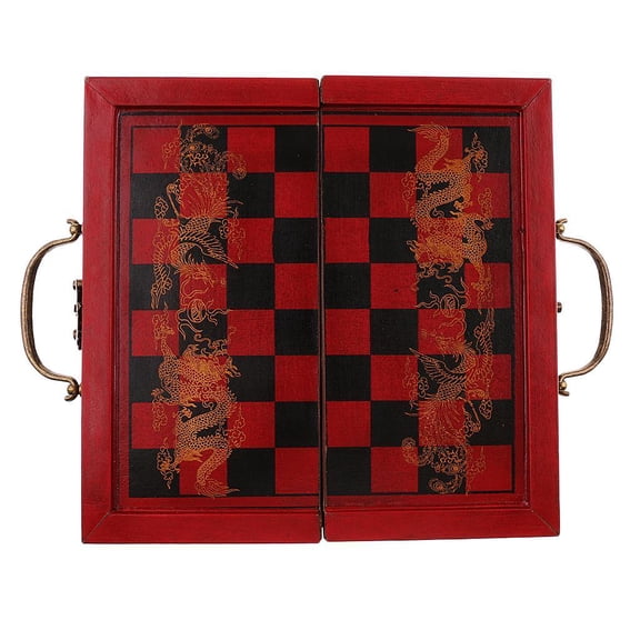 LeeQinersw Folding Portable Antique Chinese Chess Board Games Wooden Table Chess Pieces Set
