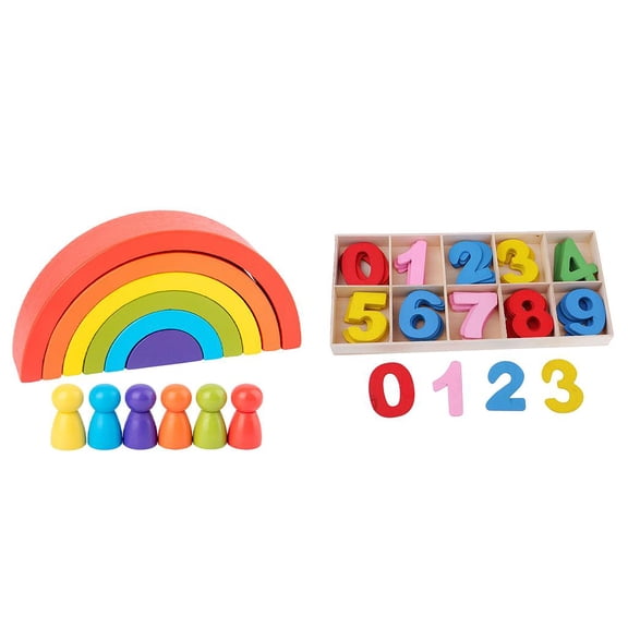 LeeQinersw Gazechimp Wooden Rainbow Stacking Blocks Fun Building Toys & Arabic Numbers for