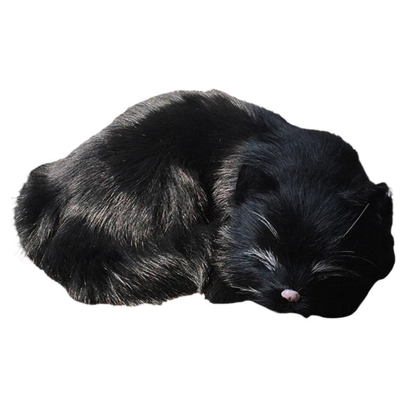 LeeQinersw Handcrafted Realistic Cat Plush Figurine Chrildren's Doll Toy Christmas New Year Ornaments for Kids Gift Black