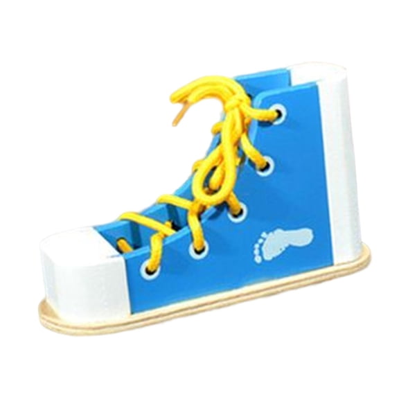 LeeQinersw Learn to Tie Shoes Shoe Tying Board Wooden Lacing Shoe Toy for Toddler Kids Blue