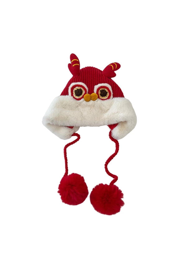 Lion Dance Hat Cute Cold Weather Decor Beanie Gift Plush Animal Hat Headwear for red