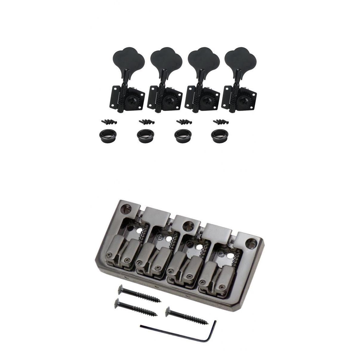 LeeQinersw Metal 4R Machine Head Tuner Tuning Pegs + Guitar Bridge Set for Bass Guitar