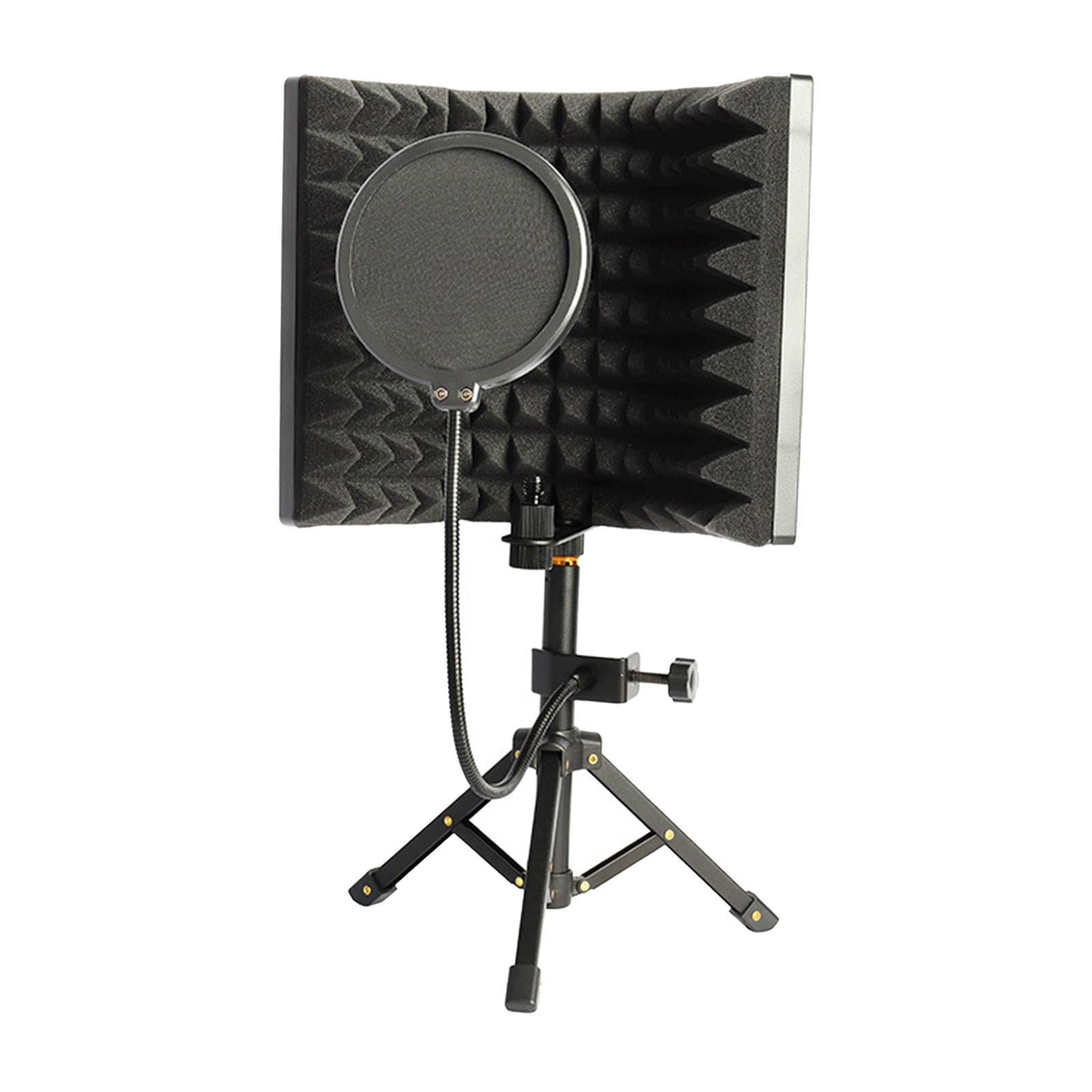 LeeQinersw Microphone Isolation Screen with Stand Mic Sound Dampening Foam Reflector Adjustable Pop Filter for Studio Broadcast Condenser Mic Vocals