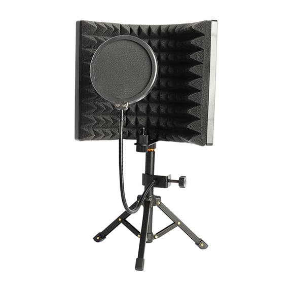 LeeQinersw Microphone Isolation Screen with Stand Mic Sound Dampening Foam Reflector Adjustable Pop Filter for Studio Broadcast Condenser Mic Vocals