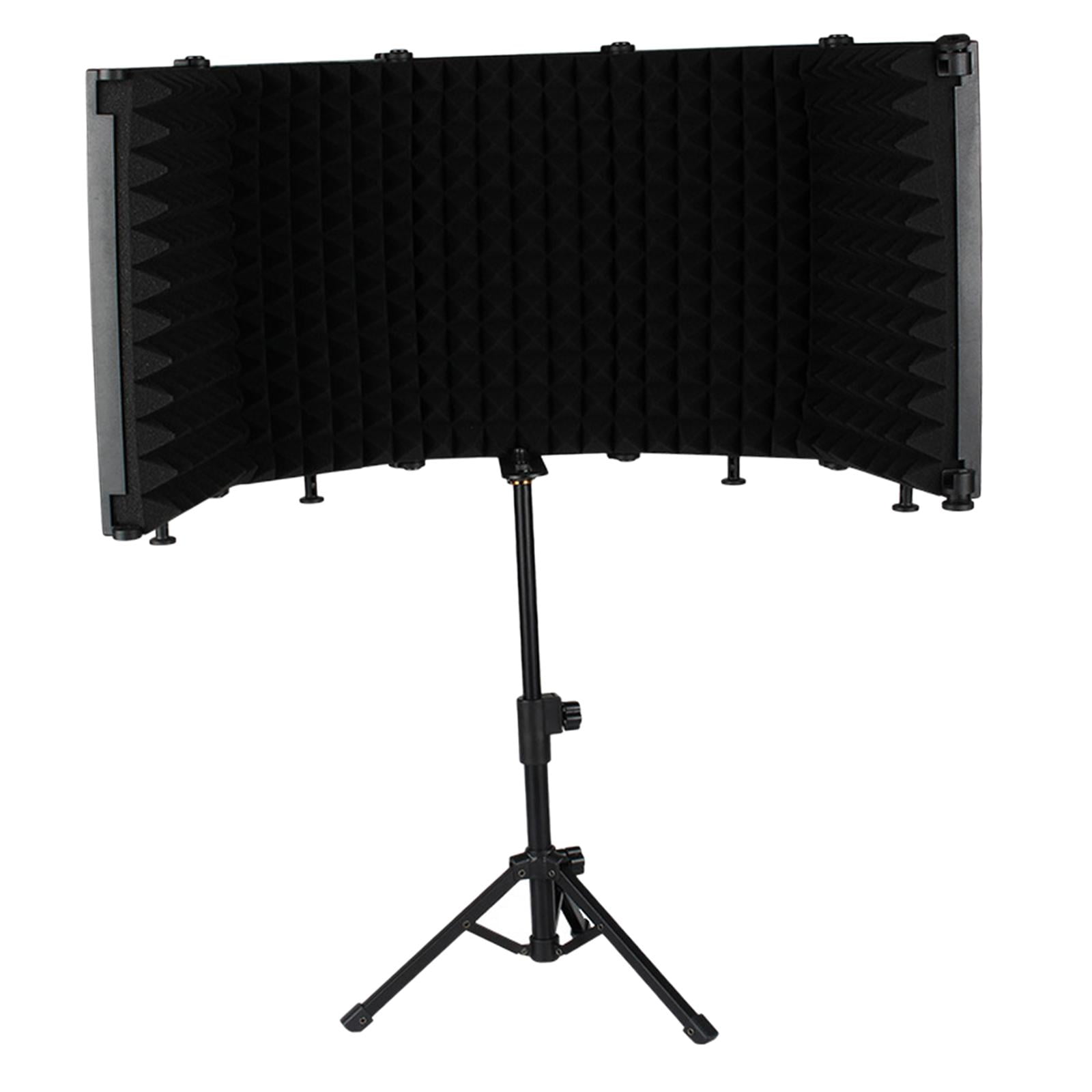 LeeQinersw Microphone Isolation Shield Adjustable Height Tripod Stand for Broadcasting Condenser Mic 5 Panels