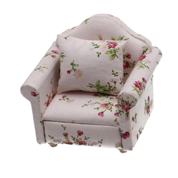 LeeQinersw Miniature Dollhouse Furniture Striped/Floral Sofa Couch with Cushions for Dolls Floral Armchair