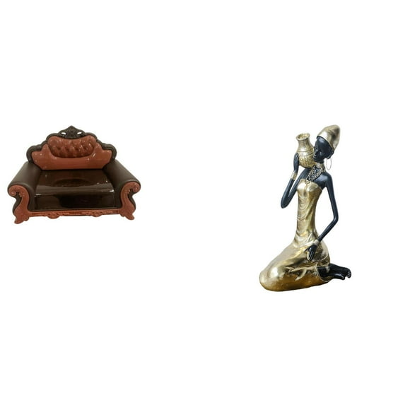 LeeQinersw Miniature Sofa Couch Chair Model and African Tribal Lady Statue Table Decoration Handmade Craft for Micro Landscape and Study Room Art Piece