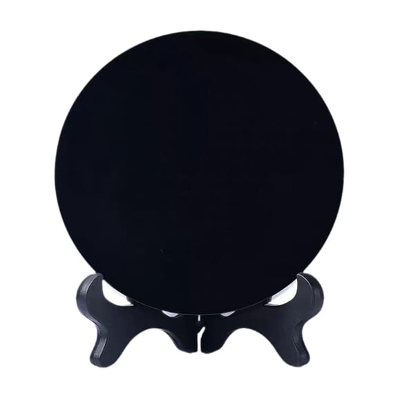 LeeQinersw Obsidian Circle Disc Scrying Mirror with Stand Meditation Crafts Obsidian Mirror M
