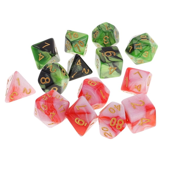 LeeQinersw Pack of 14 Multi-sided Digital Dices Double Colors D4-D20 Die for Party Pub Casino Board DND RPG Game Accessory