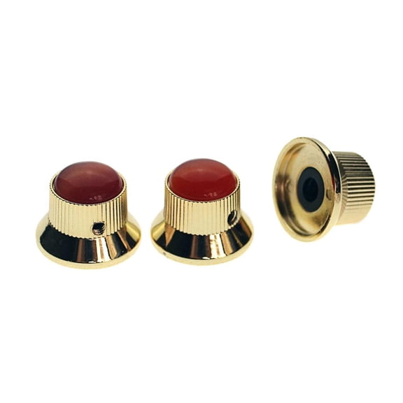 LeeQinersw Pack of 3 Electric Guitar Bass Knobs for Musical Instrument Parts Gold Red Gold and Red