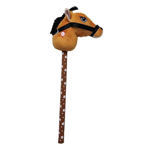 LeeQinersw Plush Stick Horse Handcrafted Pretend Play Neighing Galloping Sounds with Sound light brown B