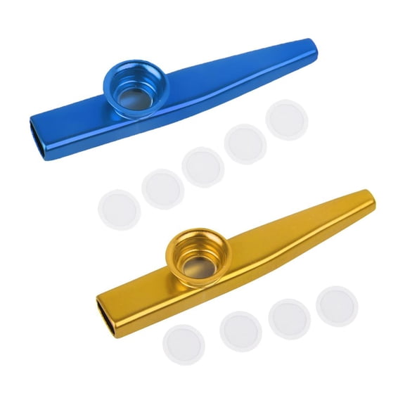 LeeQinersw Portable 2x Golden Blue Metal Kazoo Mouth Flute Mini Kids Wind Instrument