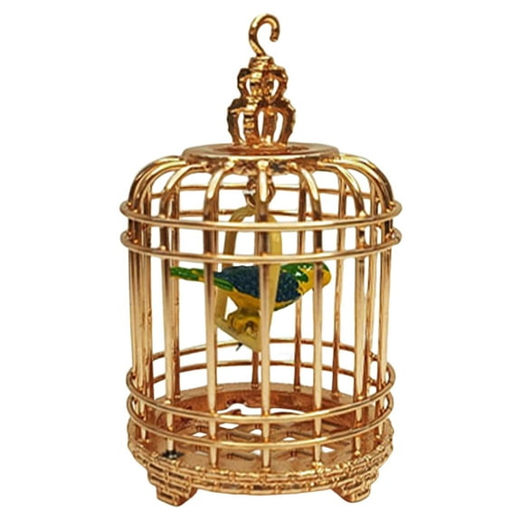 LeeQinersw Simulation Birdcage, Miniature Dollhouse Bird Cage with Bird, Gold