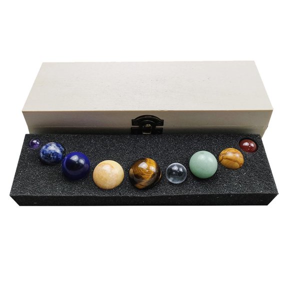 LeeQinersw Solar System Model Crystal Ball Universe Galaxy The Nine Planets Gemstones Sphere Crystals Stones Set with Storage Case Feng Shui Desk Decoration