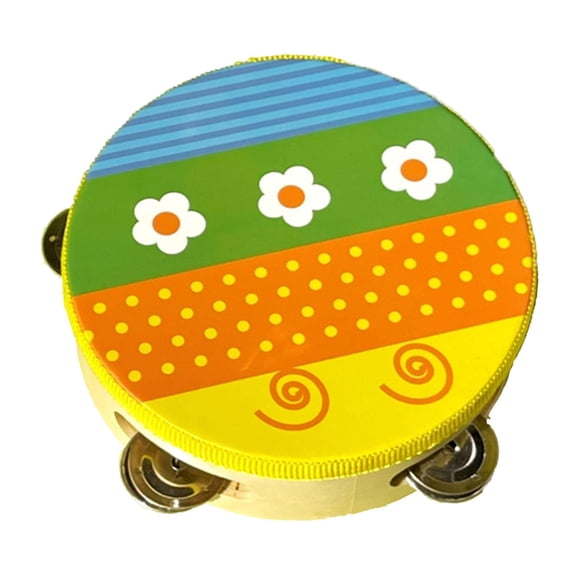 LeeQinersw Tambourine Handheld Wooden Drum Bell Percussion Instrument Double Row Metal Bell 15cm