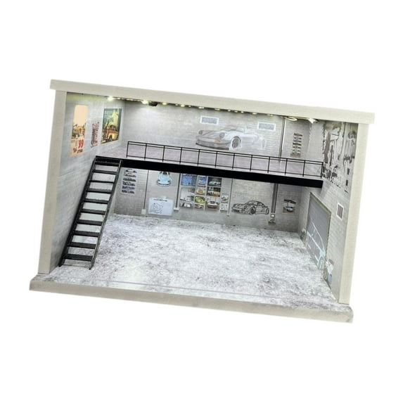 LeeQinersw Vehicle Model Display Case 1/64 1/36 1/32 Scale Dustproof Tabletop Decor Diorama Gray Left staircase