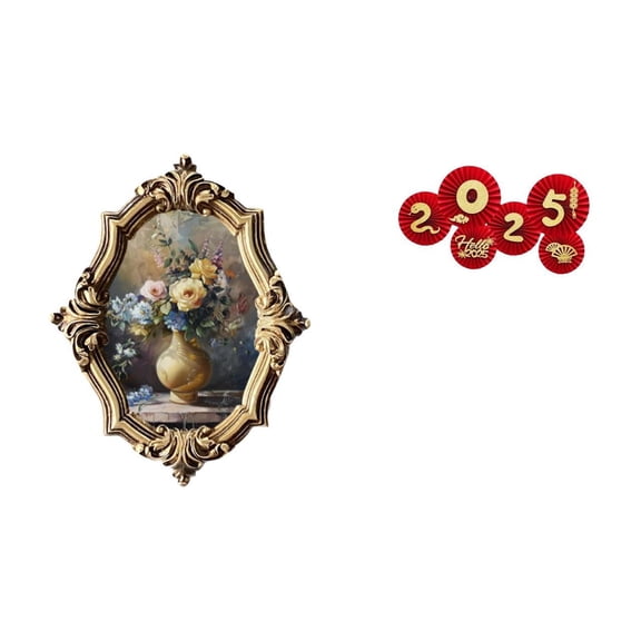 LeeQinersw Vintage Resin Photo Frame and Chinese New Year Paper Fan Decorations for Artistic Wall and Door Display in Office Bedroom Gallery Spring Festival