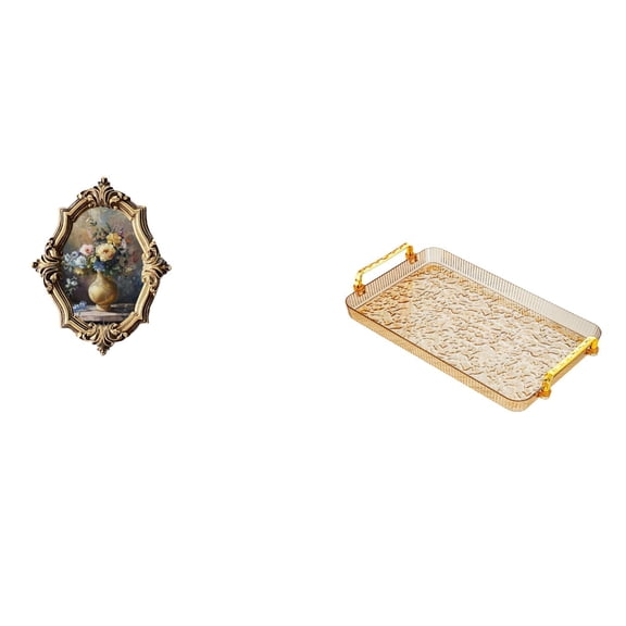 LeeQinersw Vintage Resin Photo Frame and Dessert Plate Coffee Table Tray with Handle for Art Crafts Jewelry Storage and Wall Decoration in Office Bedroom Gallery Dining Room Housewarming Home