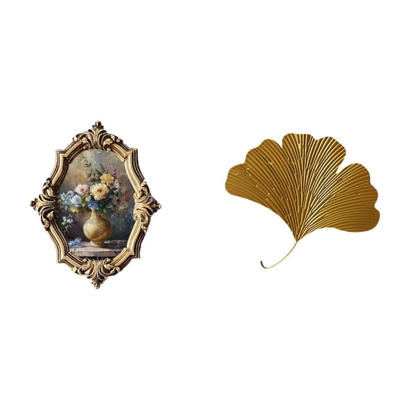 LeeQinersw Vintage Resin Photo Frame and Wrought Iron Ginkgo Leaves Wall Decor Abstract Sculpture for Office Bedroom Living Room Gallery Hotel Dining Room Restaurant