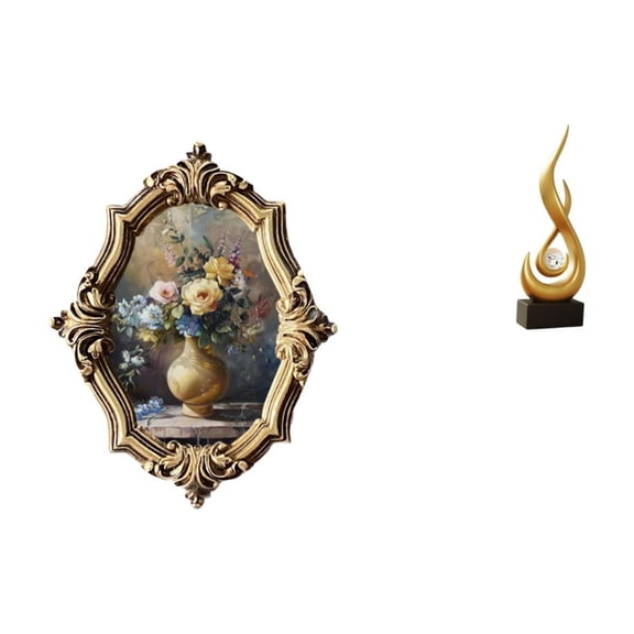 LeeQinersw Vintage Resin Photo Frame and Abstract Fire Statue Modern Art Sculpture for Office Bedroom Gallery and Living Room Decoration