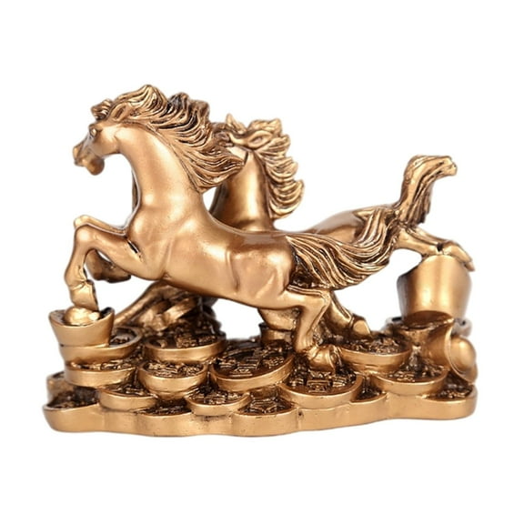 LeeQinersw Vintage Style Feng Shui Two Galloping Horses Statue Sculpture Running Two Horses