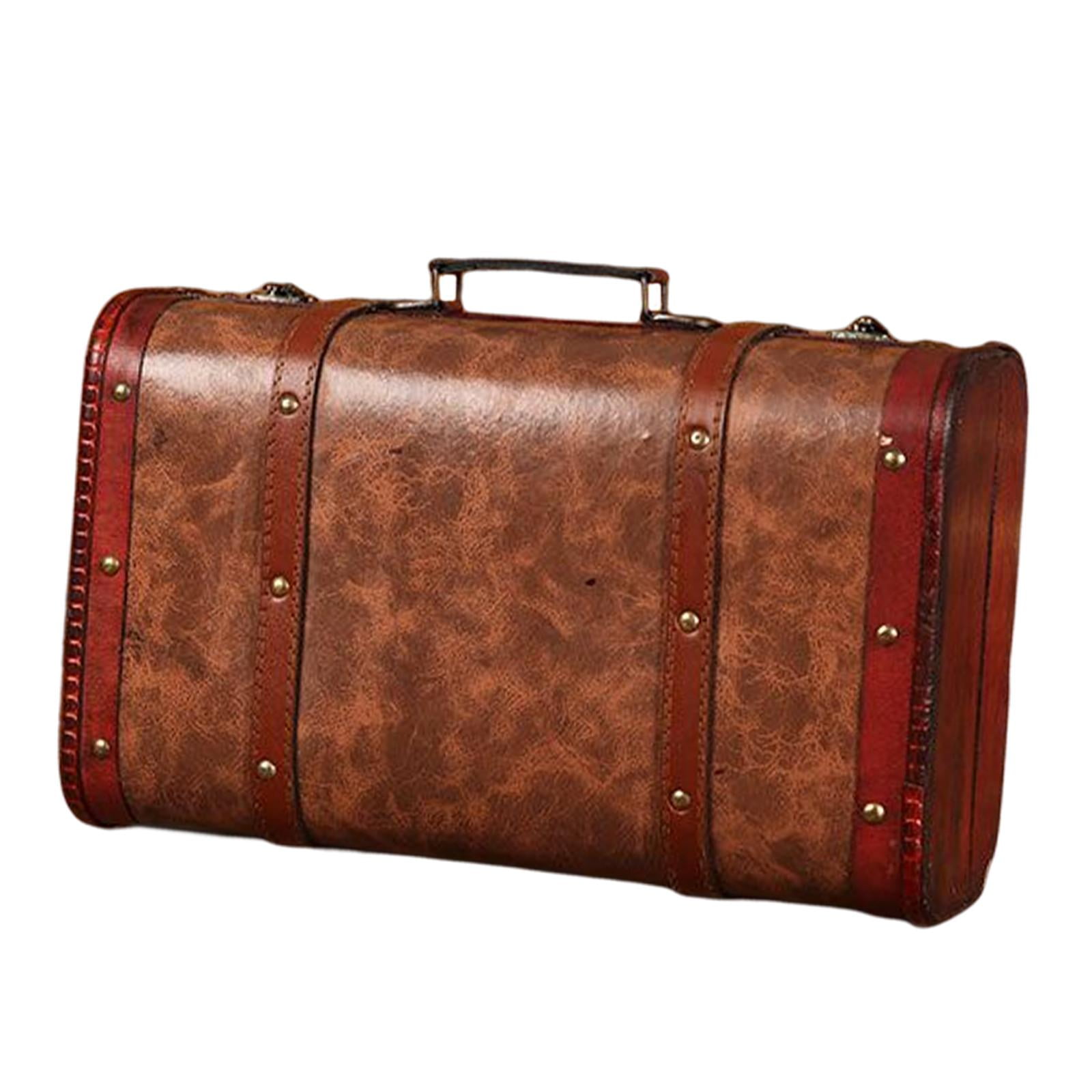 LeeQinersw Vintage Suitcase Box Decorative Box with Straps Antique Organiser Case Nostalgic Brown S
