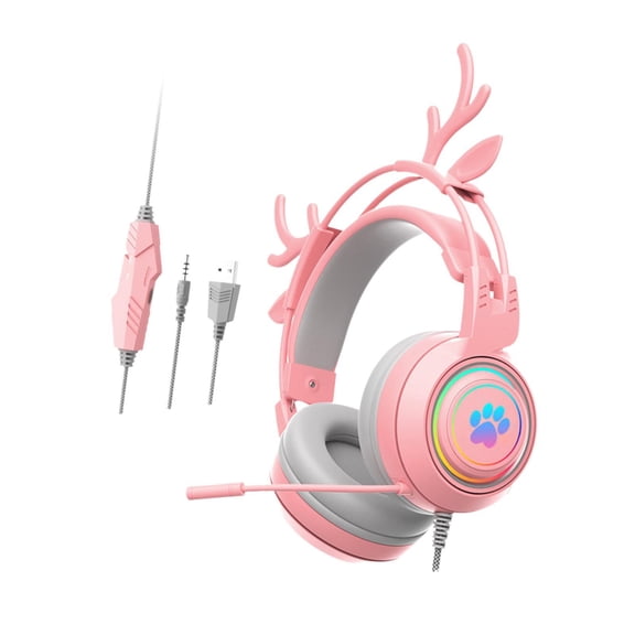 LeeQinersw Wired Gaming Headset with Microphone 3.5mm USB Lightweight for Tablet Laptop Pink