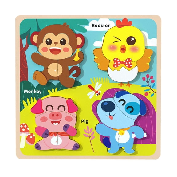 LeeQinersw Wooden Animal Jigsaw Puzzles, 4 Animal Learning Activities, Wooden Puzzle Board, Monkey